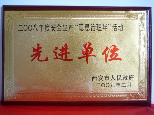 2009年2月，被西安市人民政府評為2008年度安全生產“隱患治理年”活動先進單位